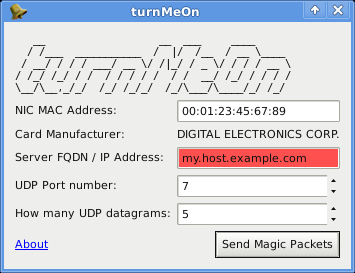 turnMeOn on Linux showing an error
